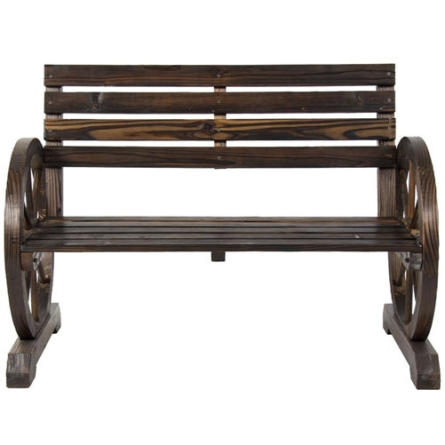 2 Person Farmhouse Wagon Wheel Wooden Bench