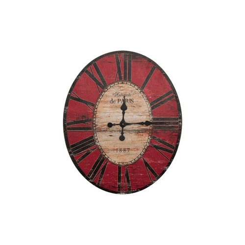 Red Oversized Distressed Paris Wood Wall Clock