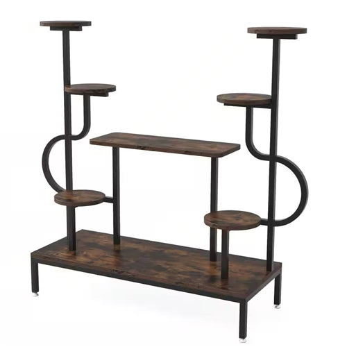 Modern Industrial Metal Wood Stepped Shelf Bookcase Plant Stand Shelving Unit