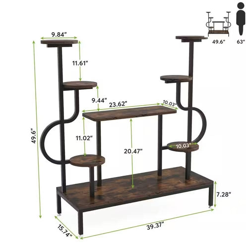 Modern Industrial Metal Wood Stepped Shelf Bookcase Plant Stand Shelving Unit