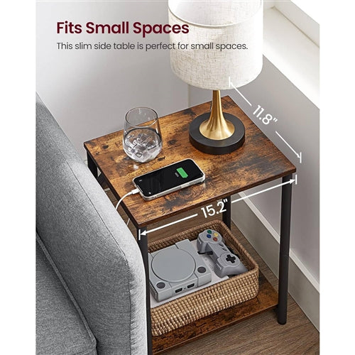 Set of 2 - Nightstand End Tables Charging Station with 2 USB ports