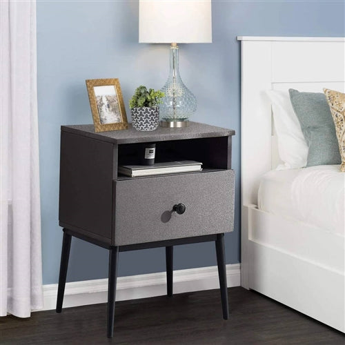 Set of 2 - Mid Century Modern Side Table Nightstand in Grey Black Wood Finish