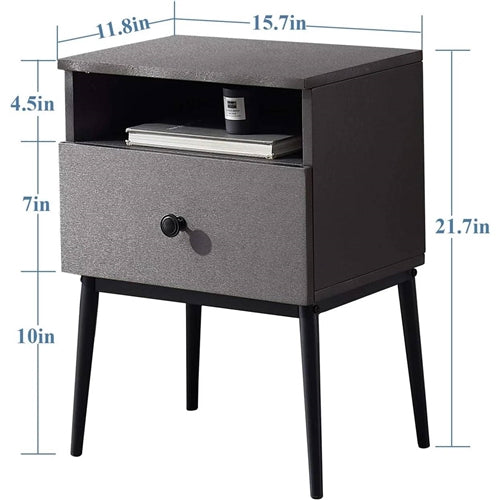 Set of 2 - Mid Century Modern Side Table Nightstand in Grey Black Wood Finish