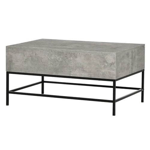 Modern Grey Lift Top Coffee Table w/ Hidden Storage Black Metal Legs