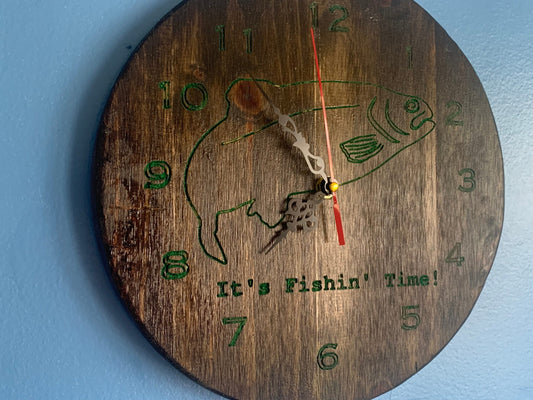 Clock 11in It’s Fishin Time Hangable Wall Clock