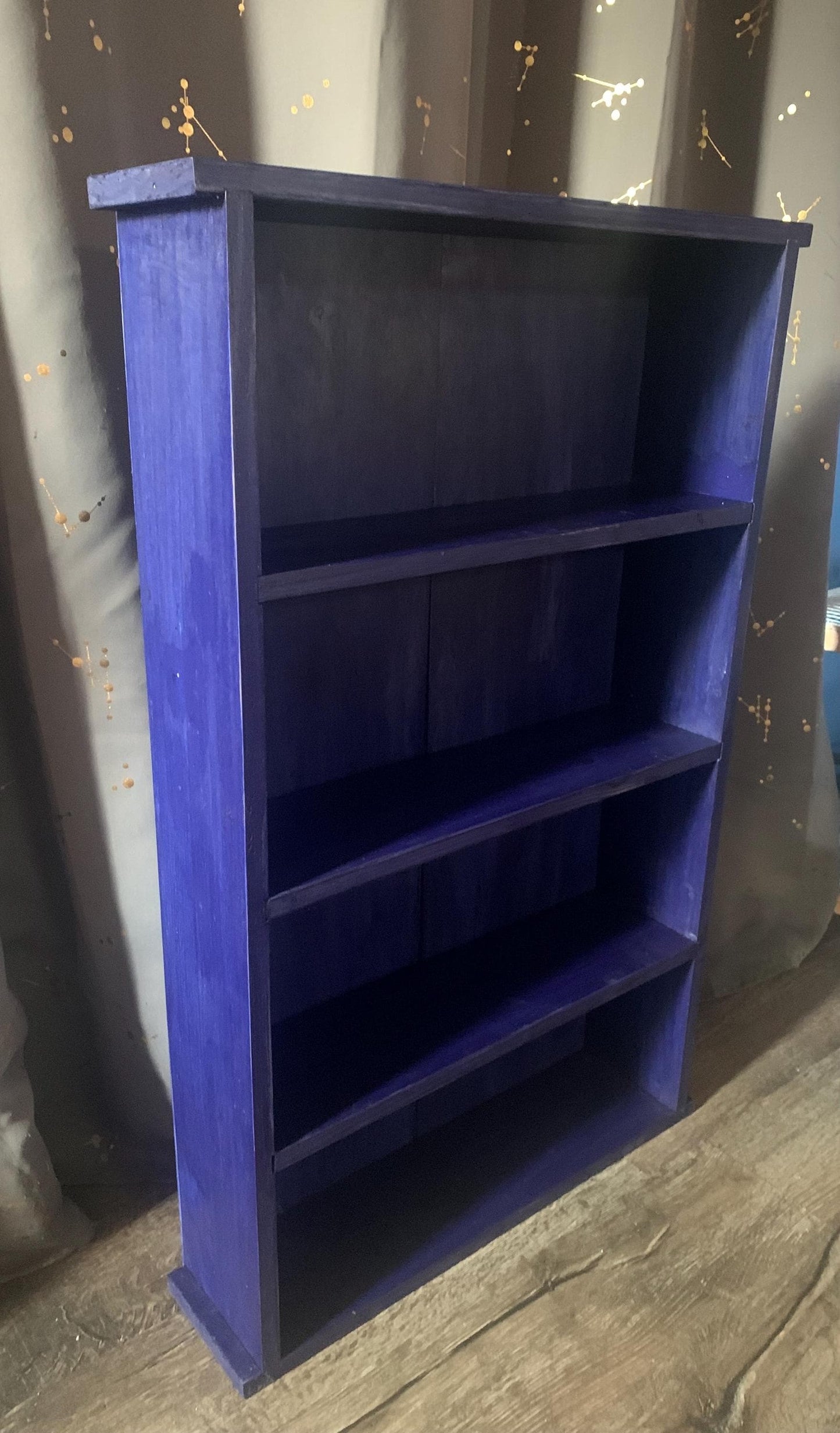 Wood Bookshelf Medium Size Blue Made of Real Wood