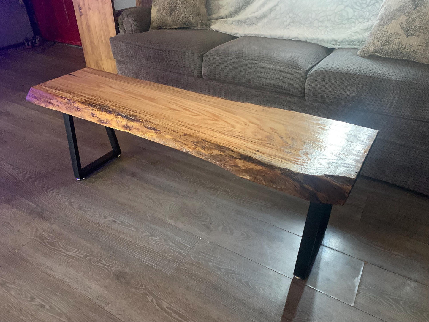 Live Edge Oak Coffee Table With Metal Legs Made of Ohio Oak